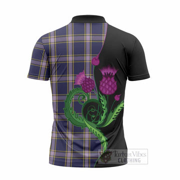 Nunavut Territory Canada Tartan Zipper Polo Shirt Traditional Scottish Thistle