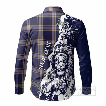Nunavut Territory Tartan Scottish Long Sleeve Button Shirts Angry Lion With Soccer Ball Style