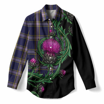 Nunavut Territory Tartan Women Casual Shirt Resilient Scottish Thistle
