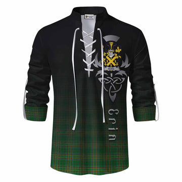 Nunn Irish Clan Ghillie Kilt Shirt with Coat of Arms Erin Go Bragh Celtic Inspired