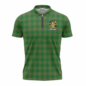 Nunn Irish Clan Tartan Zipper Polo Shirt with Coat of Arms