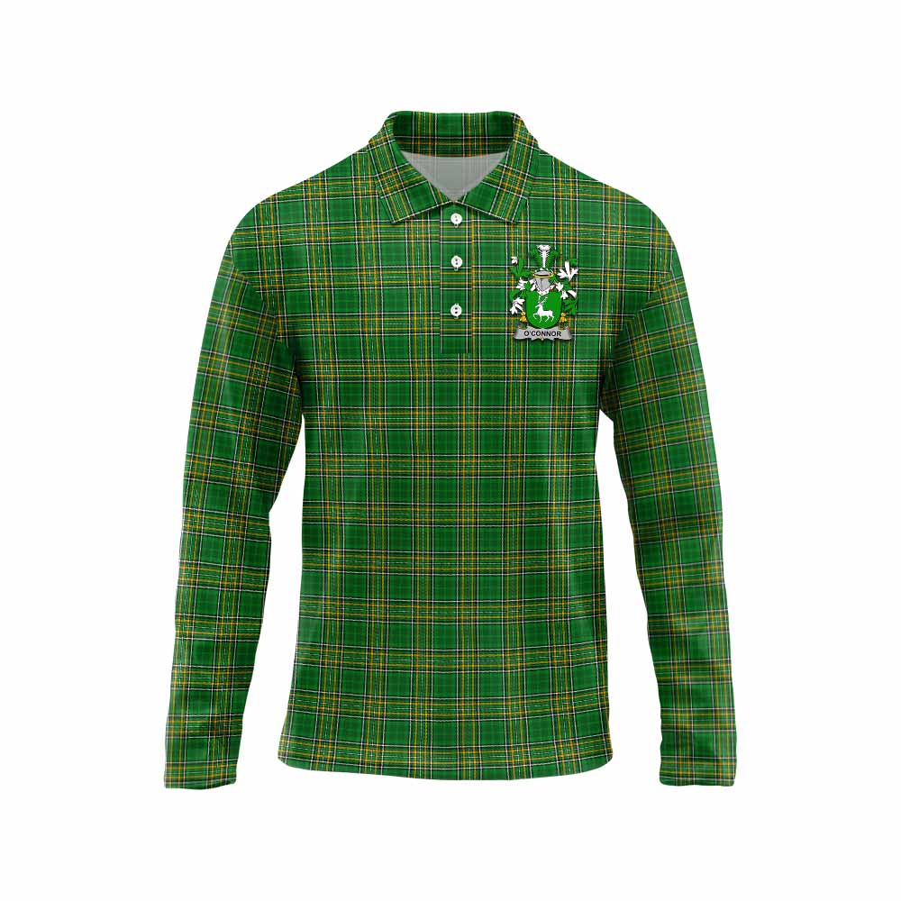 Tartan Vibes Clothing O_Connor Irish Clan Tartan Long Sleeve Polo Shirt with Coat of Arms