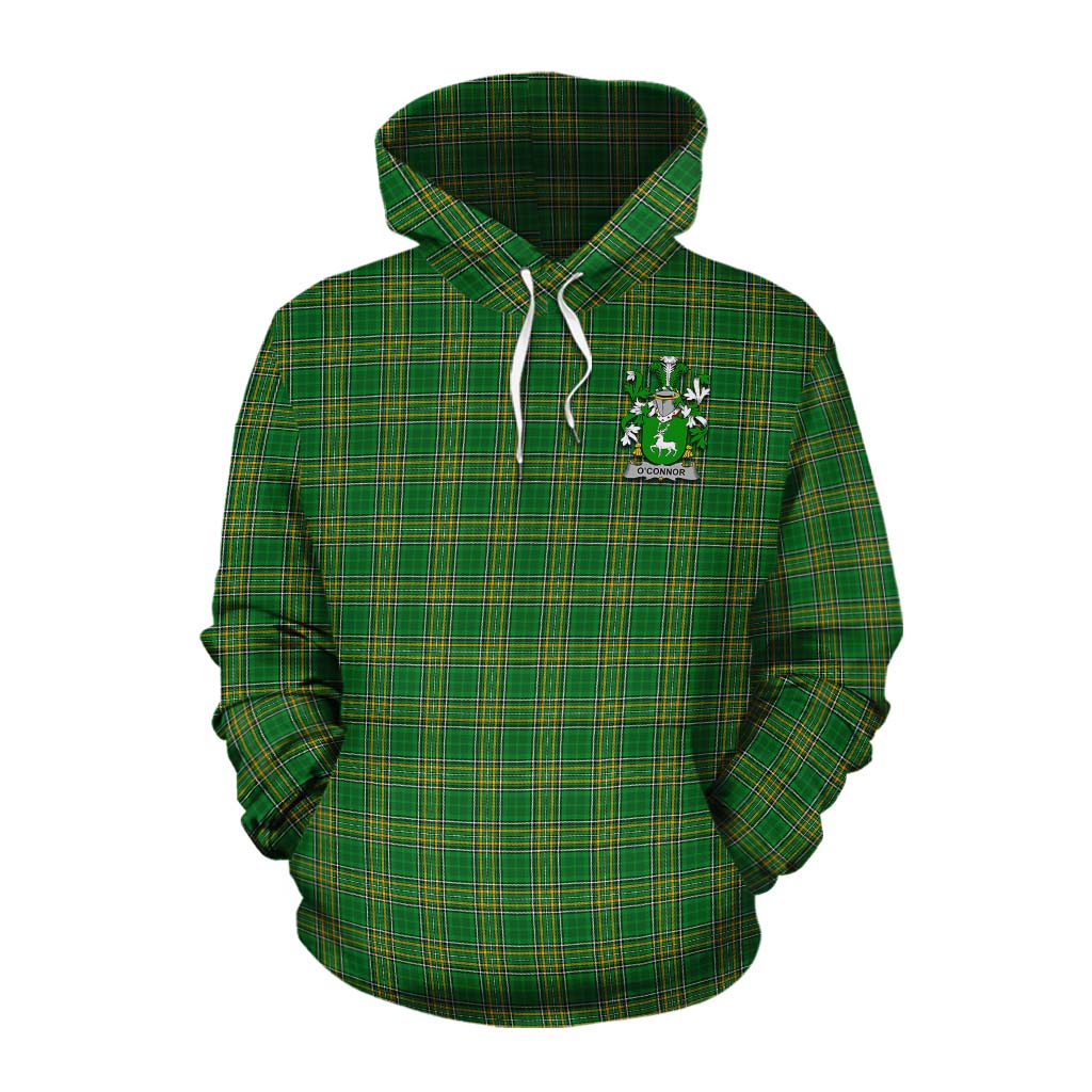 Tartan Vibes Clothing O_Connor Irish Clan Tartan Cotton Hoodie with Coat of Arms