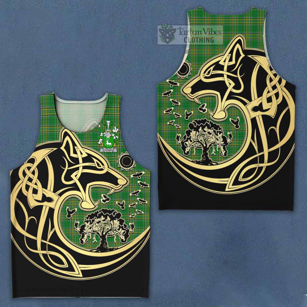 Tartan Vibes Clothing O_Connor Irish Tartan Men's Tank Top with Coat of Arms Celtic Wolf Style