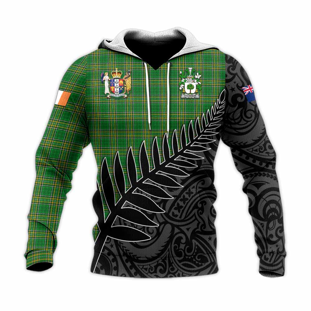 Tartan Vibes Clothing O_Connor (Faly) Irish Clan Tartan Knitted Hoodie with Coat of Arms New Zealand Silver Fern Half Style