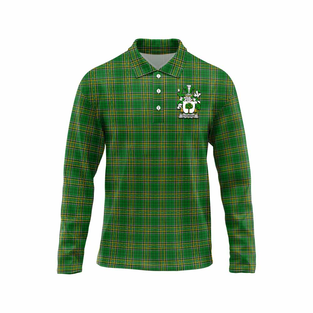 Tartan Vibes Clothing O_Connor (Faly) Irish Clan Tartan Long Sleeve Polo Shirt with Coat of Arms