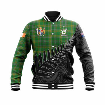 Tartan Vibes Clothing O_Connor (Faly) Irish Clan Tartan Baseball Jacket with Coat of Arms New Zealand Silver Fern Half Style