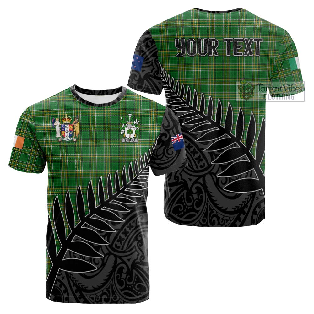 Tartan Vibes Clothing O_Connor (Faly) Irish Clan Tartan Cotton T-shirt with Coat of Arms New Zealand Silver Fern Half Style