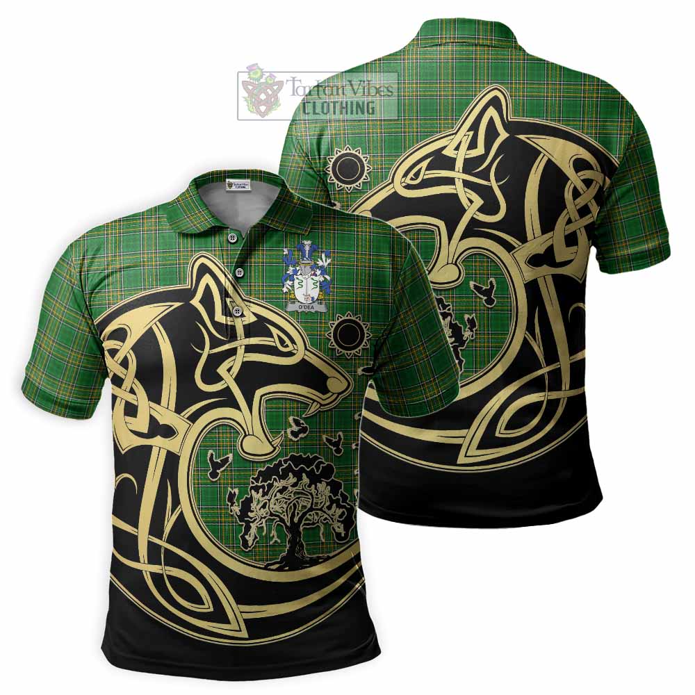 O'Dea Irish Tartan Polo Shirt with Coat of Arms Celtic Wolf Style - Tartan Vibes Clothing