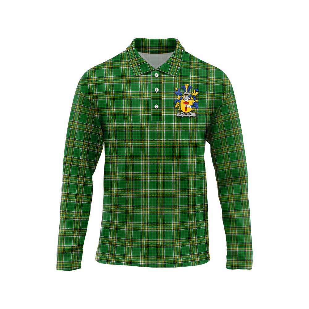 Tartan Vibes Clothing O_Donnell Irish Clan Tartan Long Sleeve Polo Shirt with Coat of Arms