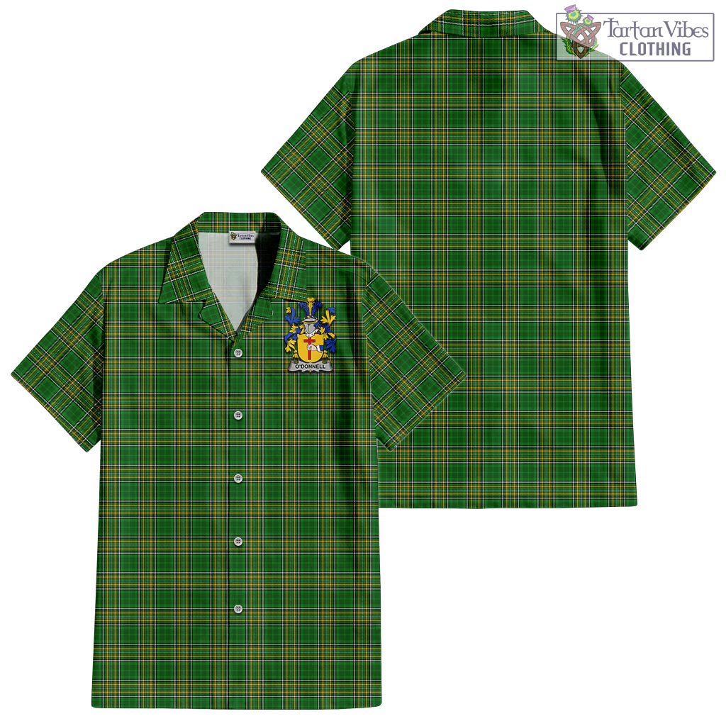 Tartan Vibes Clothing O_Donnell Ireland Clan Tartan Short Sleeve Button Up with Coat of Arms