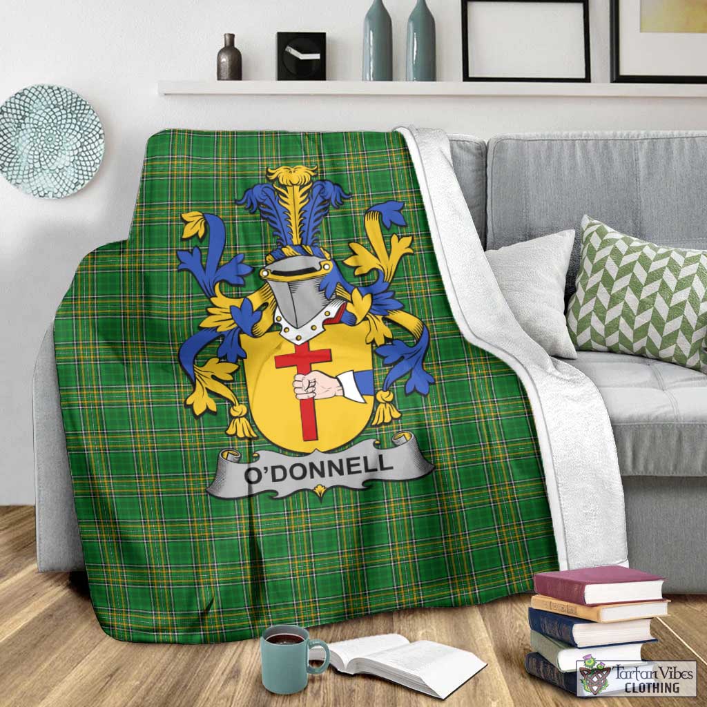Tartan Vibes Clothing O_Donnell Irish Clan Tartan Blanket with Coat of Arms