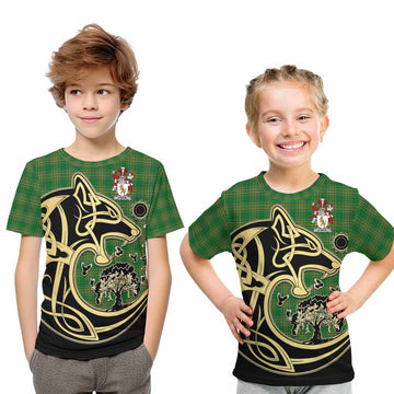 O'Halie Irish Tartan Kid T-Shirt with Coat of Arms Celtic Wolf Style