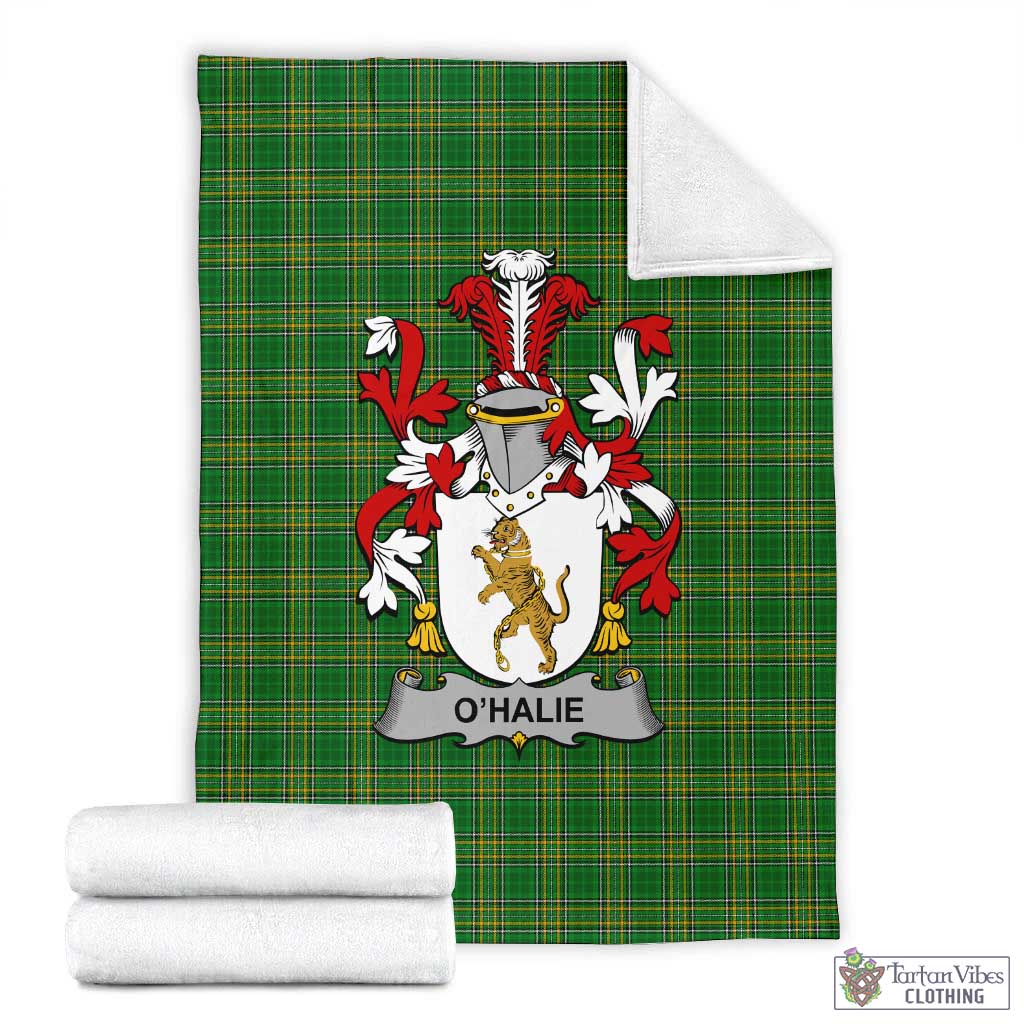 O'Halie Irish Clan Tartan Blanket with Coat of Arms X-Large 59 x 79 inches 150 x 200 cm - Tartan Vibes Clothing