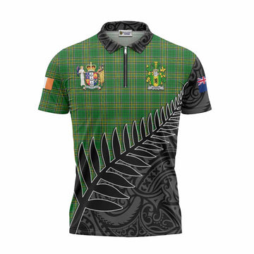 Tartan Vibes Clothing O_Hara Irish Clan Tartan Zipper Polo Shirt with Coat of Arms New Zealand Silver Fern Half Style