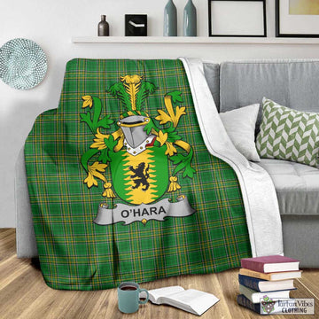 Tartan Vibes Clothing O_Hara Irish Clan Tartan Blanket with Coat of Arms