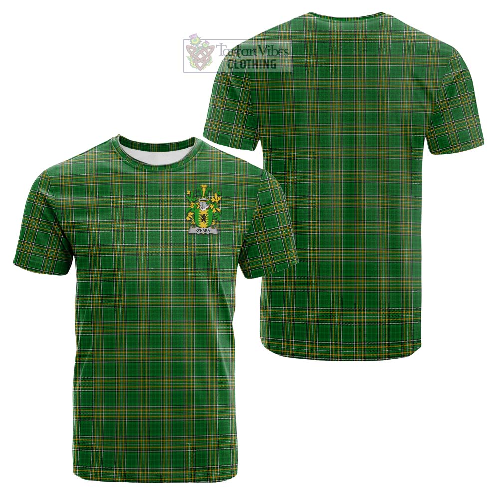 Tartan Vibes Clothing O_Hara Irish Clan Tartan Cotton T-shirt with Coat of Arms
