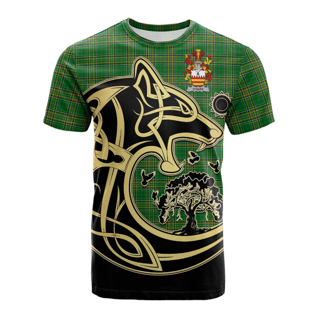 O'Hare Irish Tartan Cotton T-shirt with Coat of Arms Celtic Wolf Style Kid's Shirt - Tartan Vibes Clothing