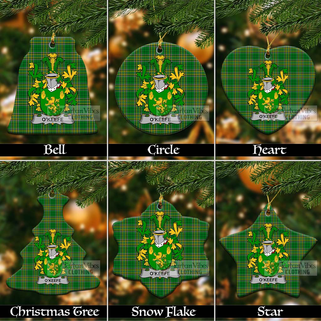 Tartan Vibes Clothing O_Keefe Irish Clan Tartan Christmas Ceramic Ornament with Coat of Arms