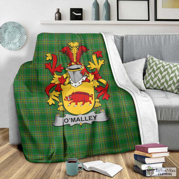 Tartan Vibes Clothing O_Malley Irish Clan Tartan Blanket with Coat of Arms