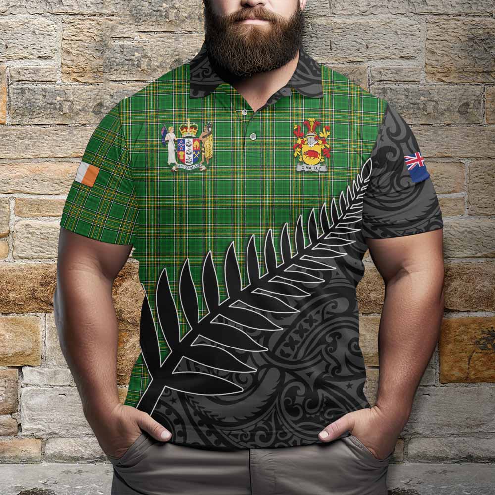 Tartan Vibes Clothing O_Malley Irish Clan Tartan Polo Shirt with Coat of Arms New Zealand Silver Fern Half Style