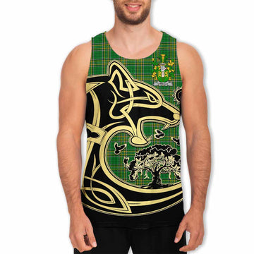 Tartan Vibes Clothing O_Reilly Irish Tartan Men's Tank Top with Coat of Arms Celtic Wolf Style