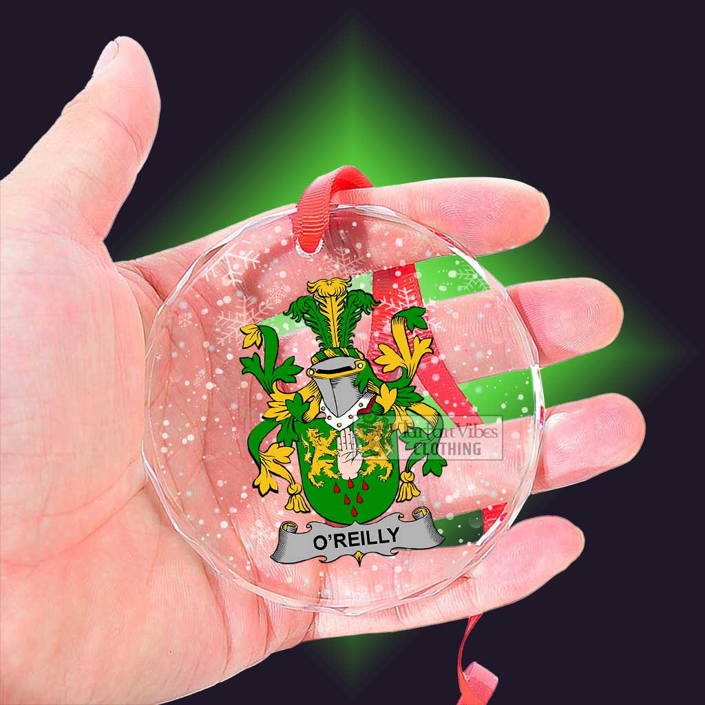 Tartan Vibes Clothing O_Reilly Irish Clan Christmas Glass Ornament with Coat of Arms