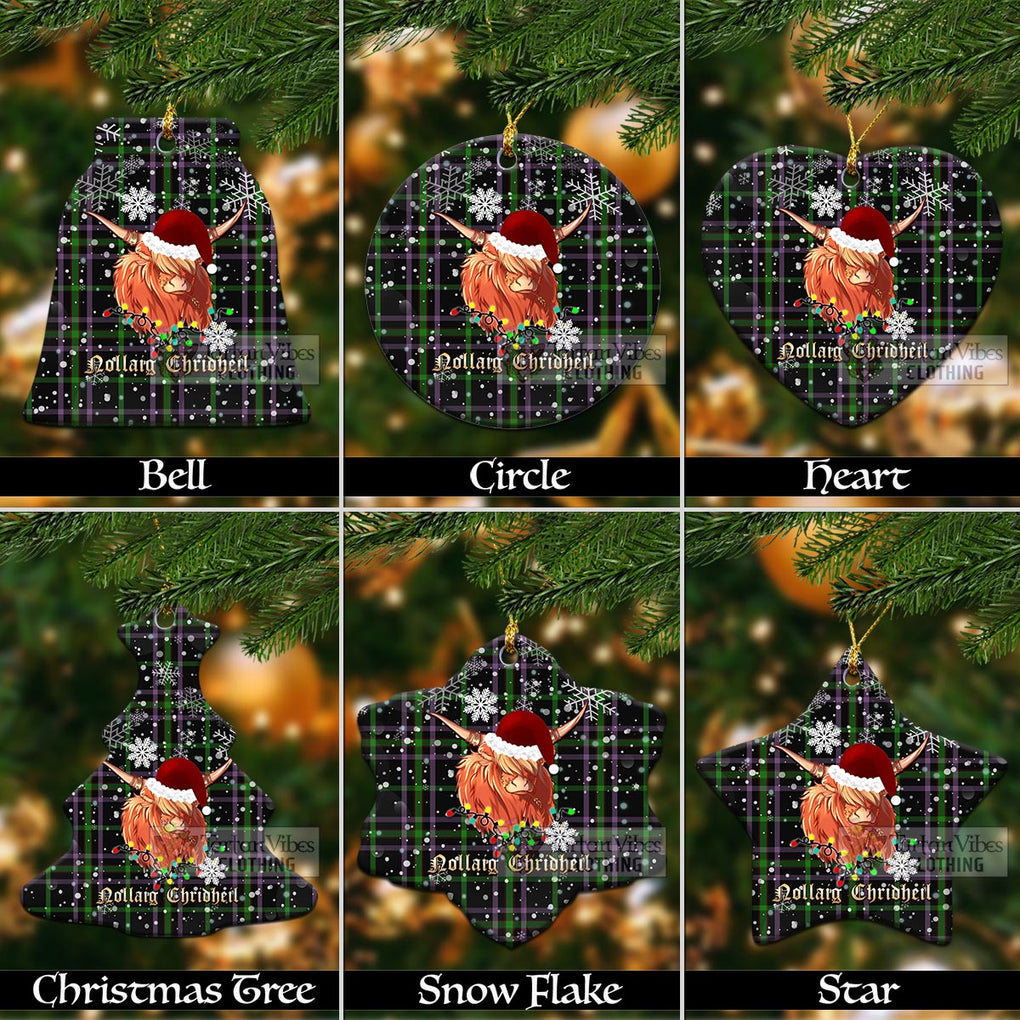 O'Boyle Tartan Christmas Ceramic Ornaments with Twinkle Highland Cattle Ceramic - Tartan Vibes Clothing