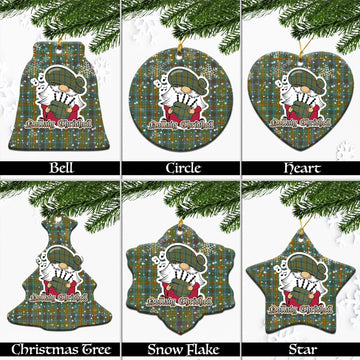 O'Brien Tartan Christmas Ornaments with Scottish Gnome Playing Bagpipes