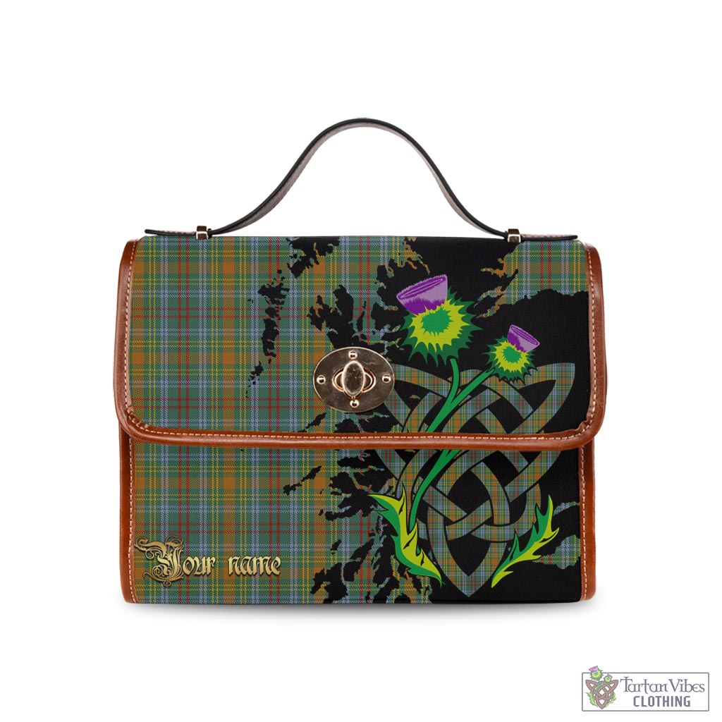 Tartan Vibes Clothing O'Brien Tartan Waterproof Canvas Bag with Scotland Map and Thistle Celtic Accents