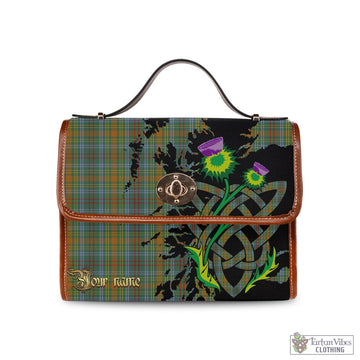 O'Brien Tartan Waterproof Canvas Bag with Scotland Map and Thistle Celtic Accents