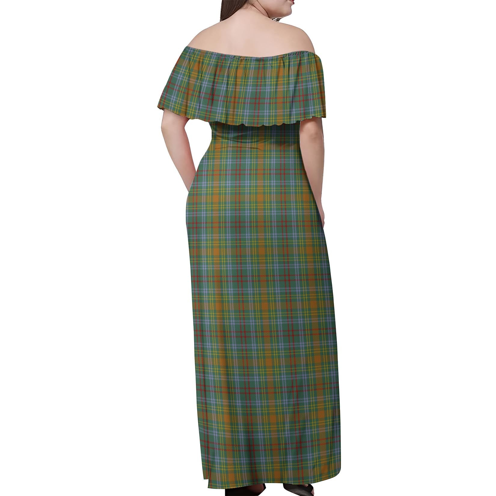 O'Brien Tartan Off Shoulder Long Dress - Tartanvibesclothing