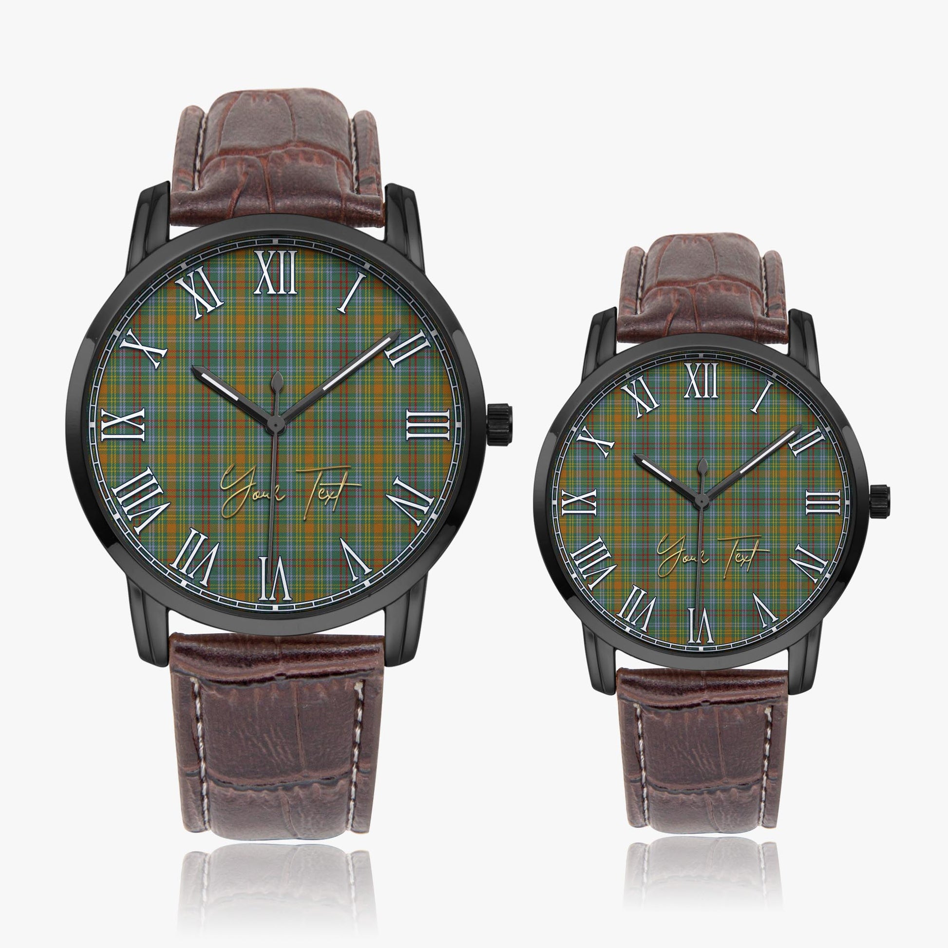 O'Brien Tartan Personalized Your Text Leather Trap Quartz Watch Wide Type Black Case With Brown Leather Strap - Tartanvibesclothing