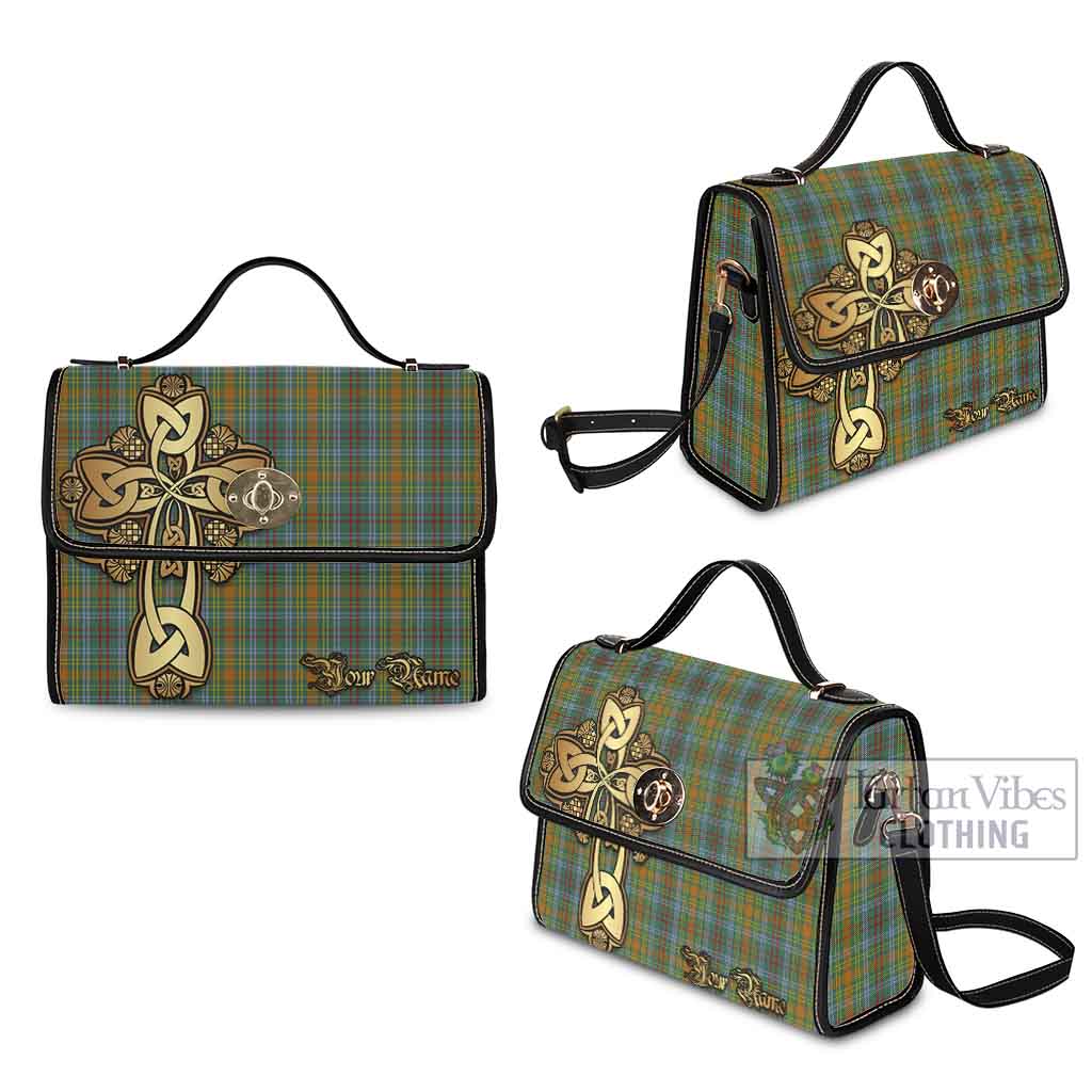 Tartan Vibes Clothing O'Brien Tartan Waterproof Canvas Bag Golden Thistle Celtic Cross Style