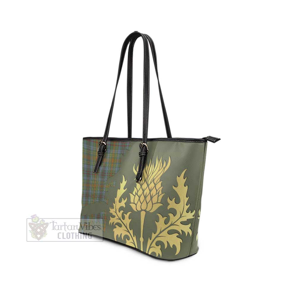 Tartan Vibes Clothing O'Brien Tartan Leather Tote Bag Gold Thistle Style