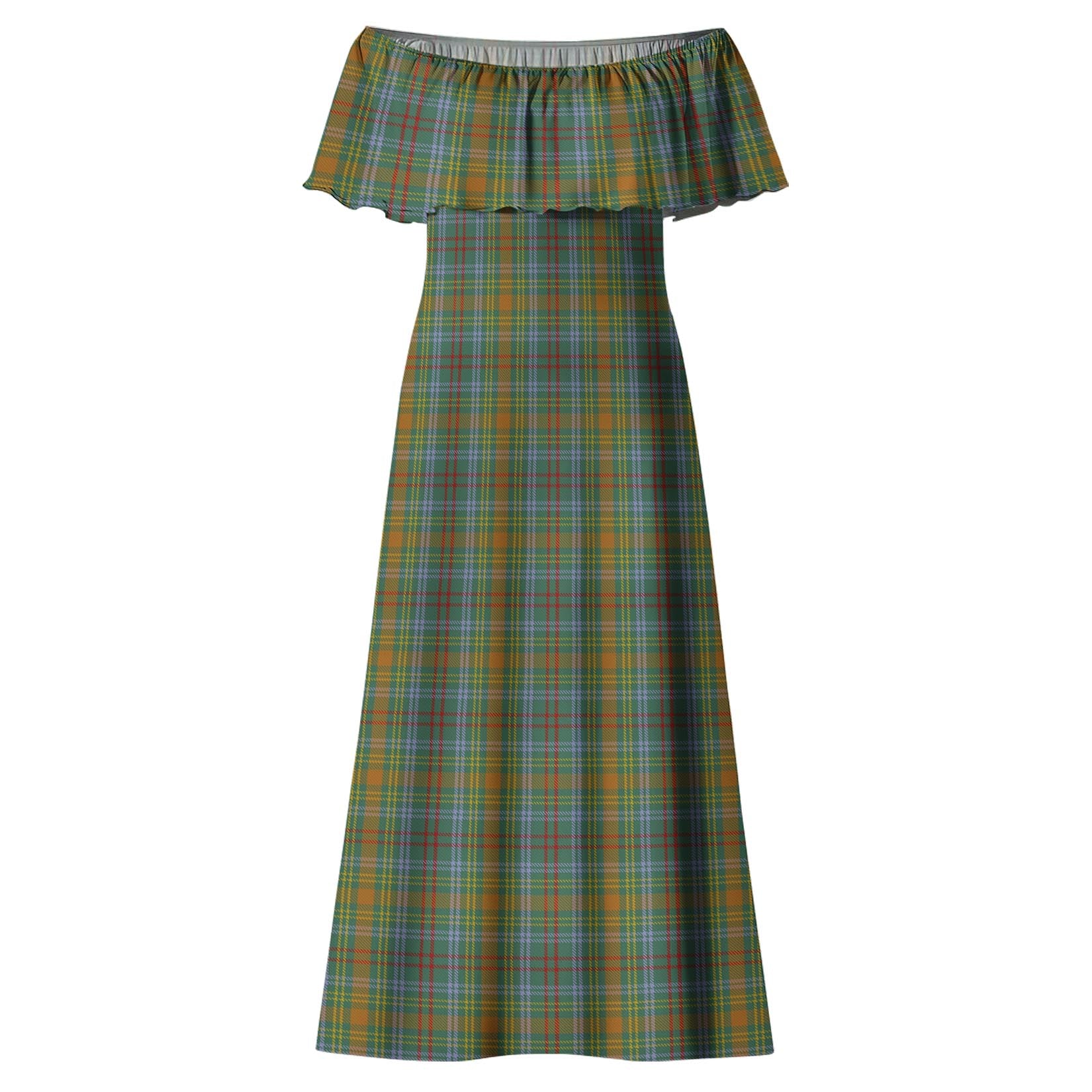 O'Brien Tartan Off Shoulder Long Dress - Tartanvibesclothing