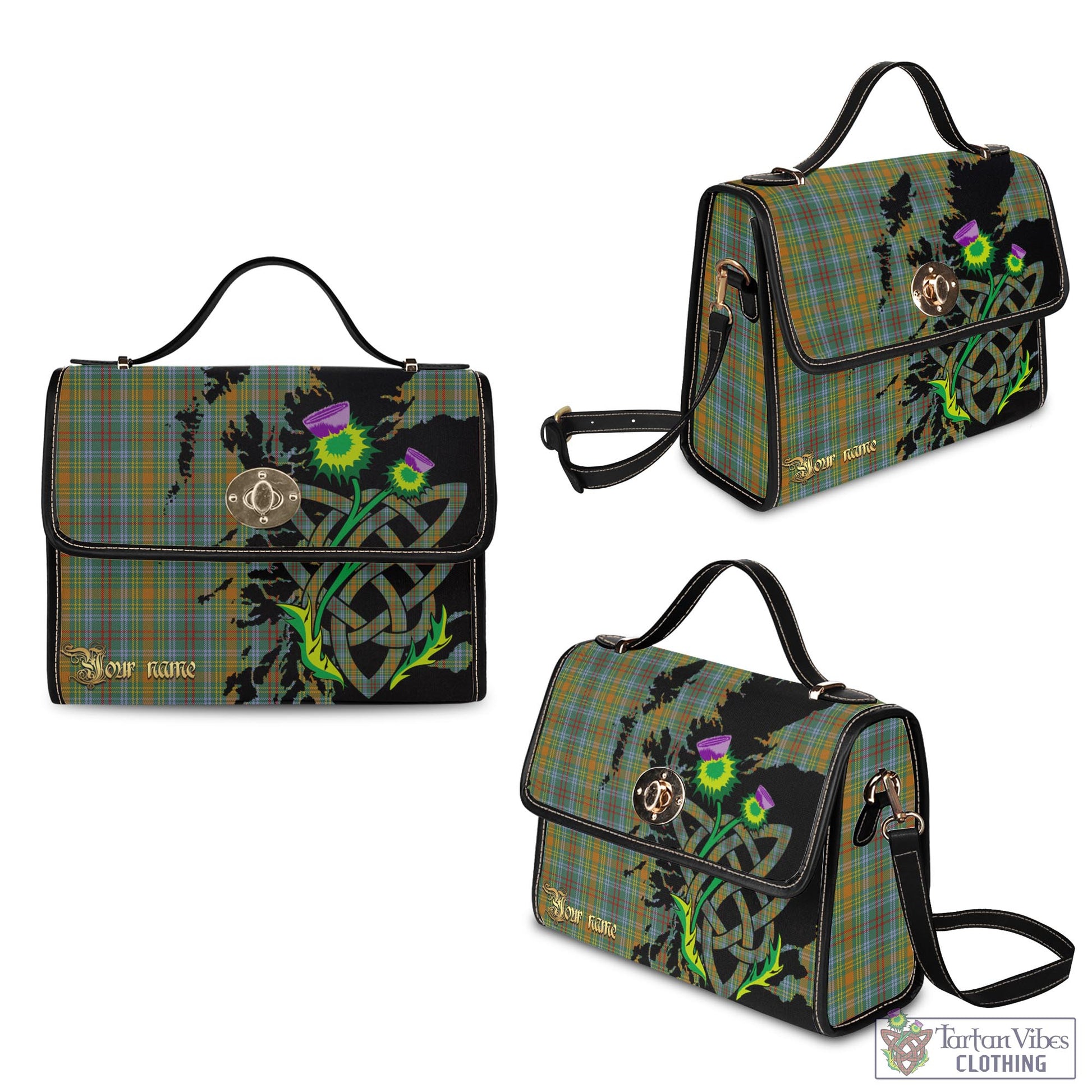 Tartan Vibes Clothing O'Brien Tartan Waterproof Canvas Bag with Scotland Map and Thistle Celtic Accents