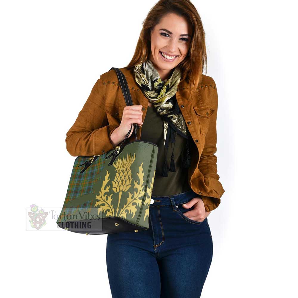 Tartan Vibes Clothing O'Brien Tartan Leather Tote Bag Gold Thistle Style