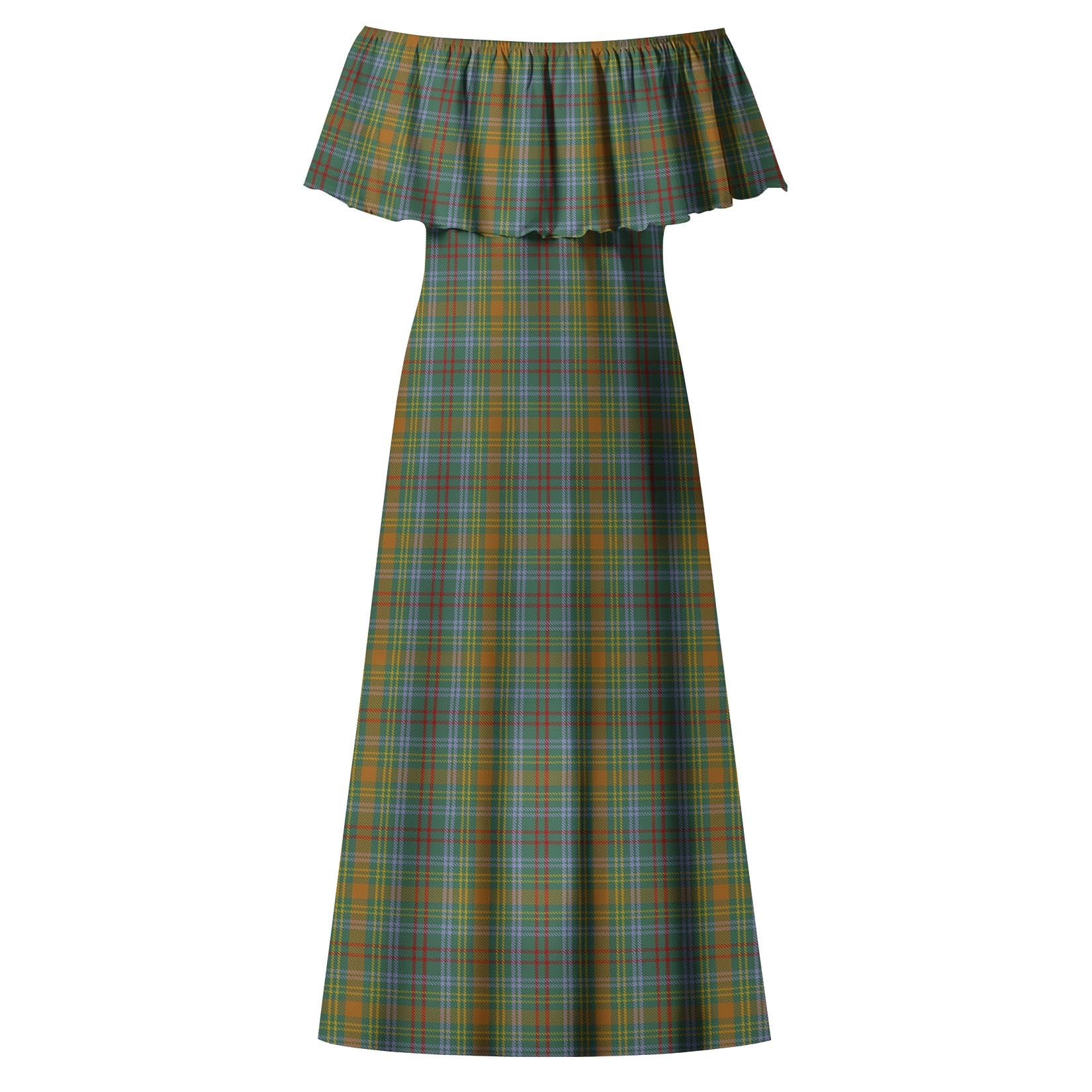 O'Brien Tartan Off Shoulder Long Dress - Tartanvibesclothing