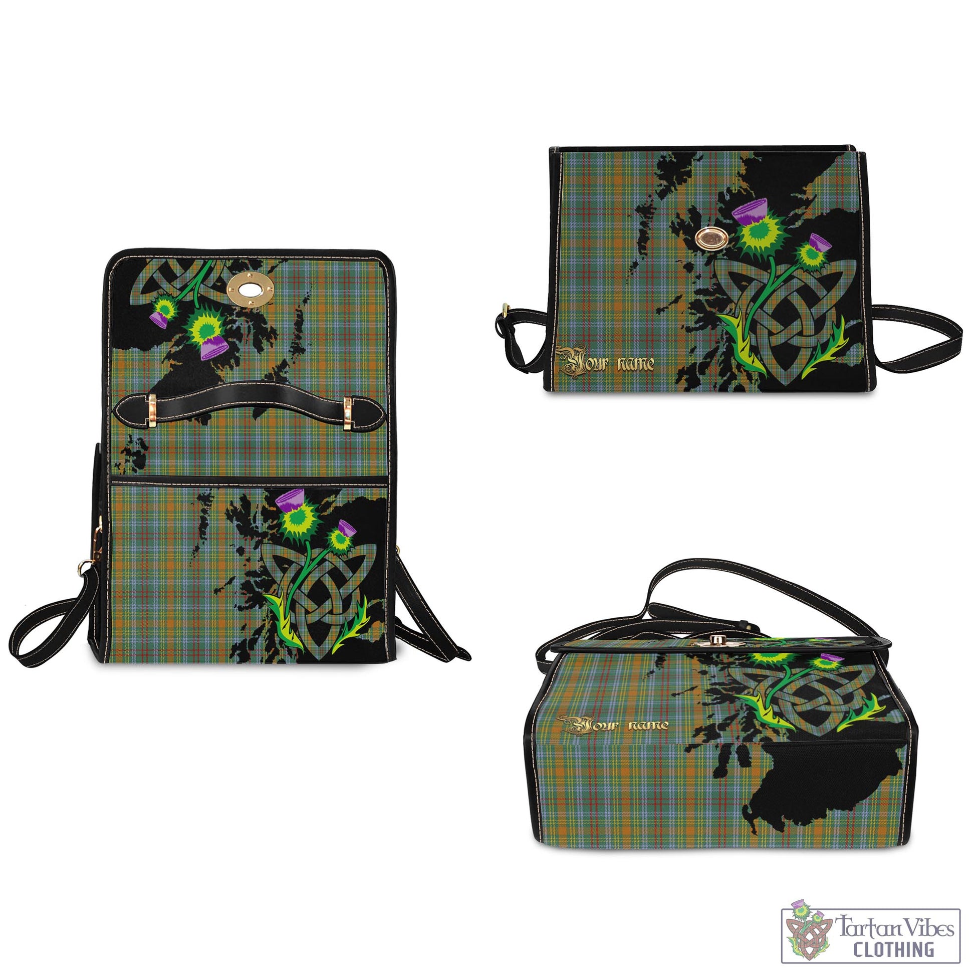 Tartan Vibes Clothing O'Brien Tartan Waterproof Canvas Bag with Scotland Map and Thistle Celtic Accents