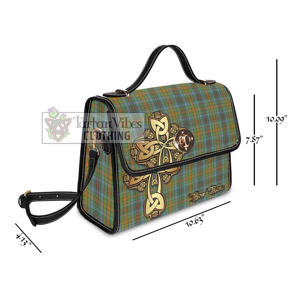 Tartan Vibes Clothing O'Brien Tartan Waterproof Canvas Bag Golden Thistle Celtic Cross Style