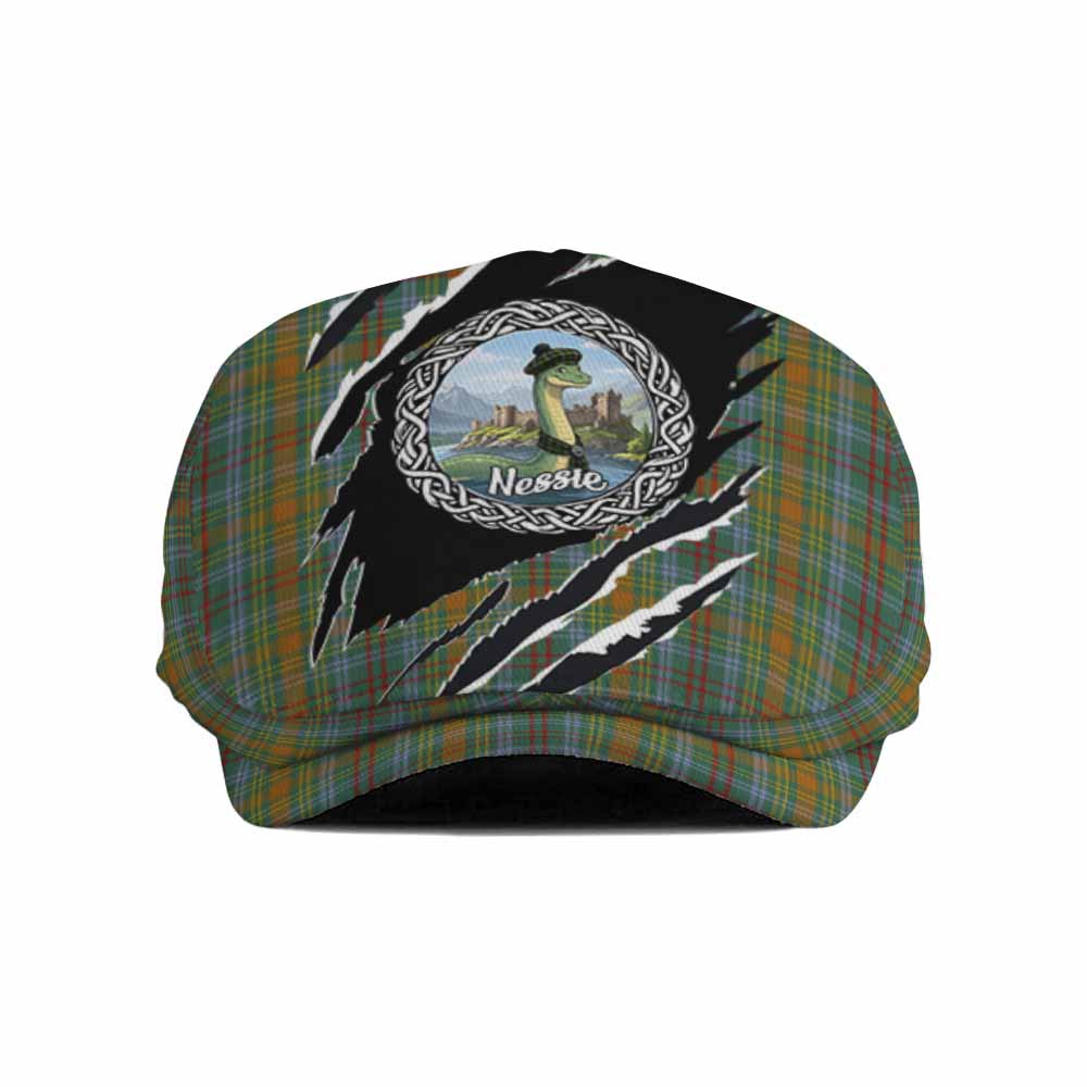 O'Brien Tartan Loch Ness Monster Flat Cap, Jeff Cap Celtic Knot Nessie Art