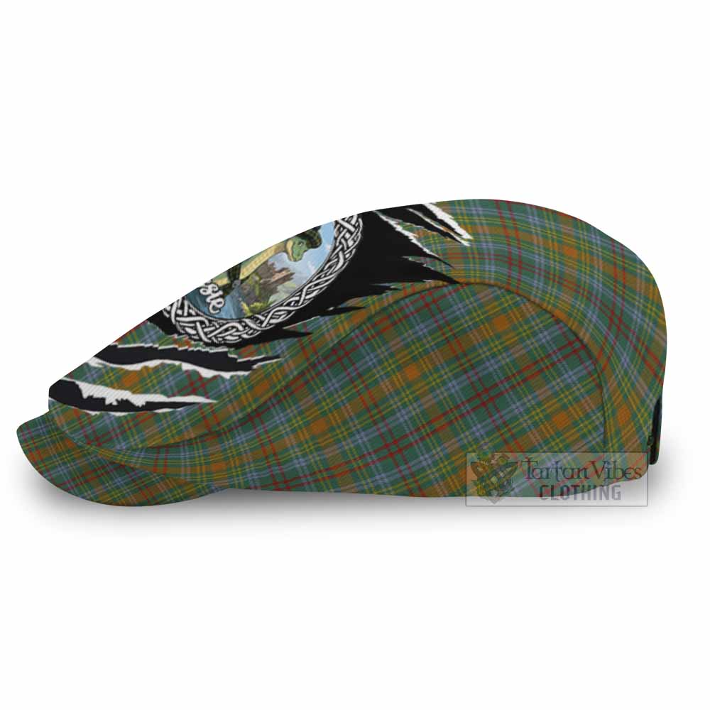 O'Brien Tartan Loch Ness Monster Flat Cap, Jeff Cap Celtic Knot Nessie Art