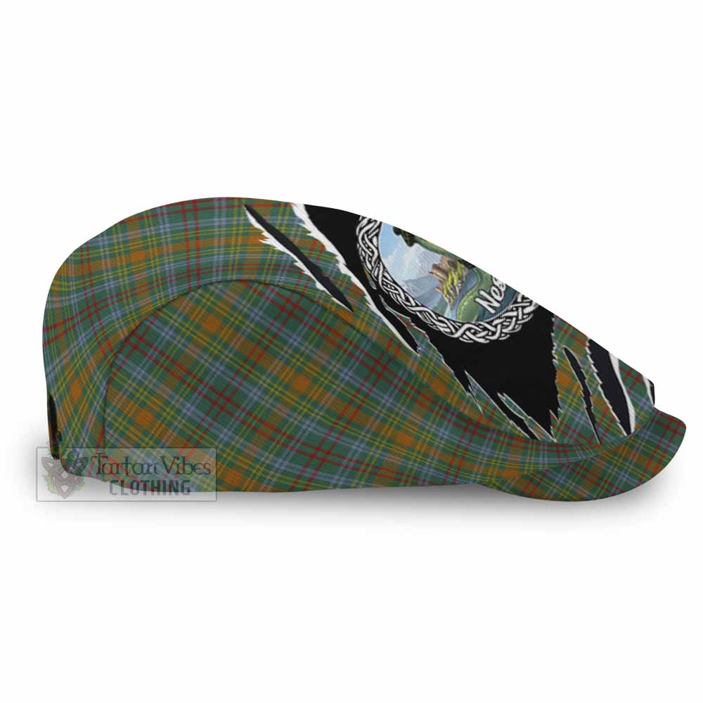 O'Brien Tartan Loch Ness Monster Flat Cap, Jeff Cap Celtic Knot Nessie Art