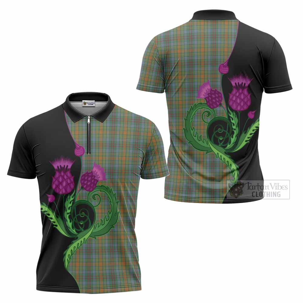 O'Brien Tartan Zipper Polo Shirt Traditional Scottish Thistle