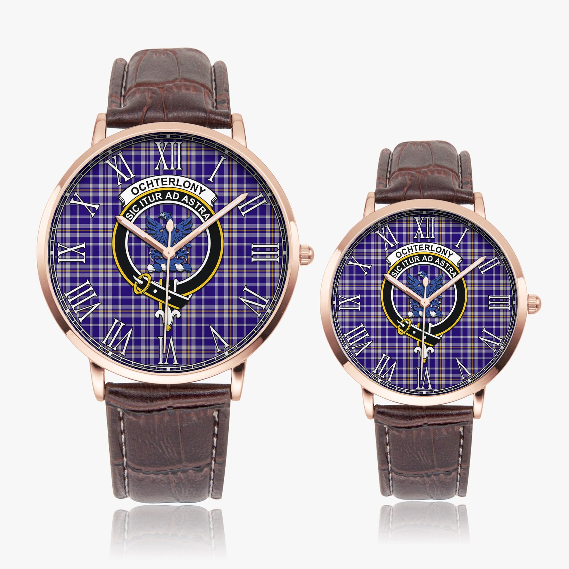 Ochterlony Tartan Family Crest Leather Strap Quartz Watch - Tartan Vibes Clothing