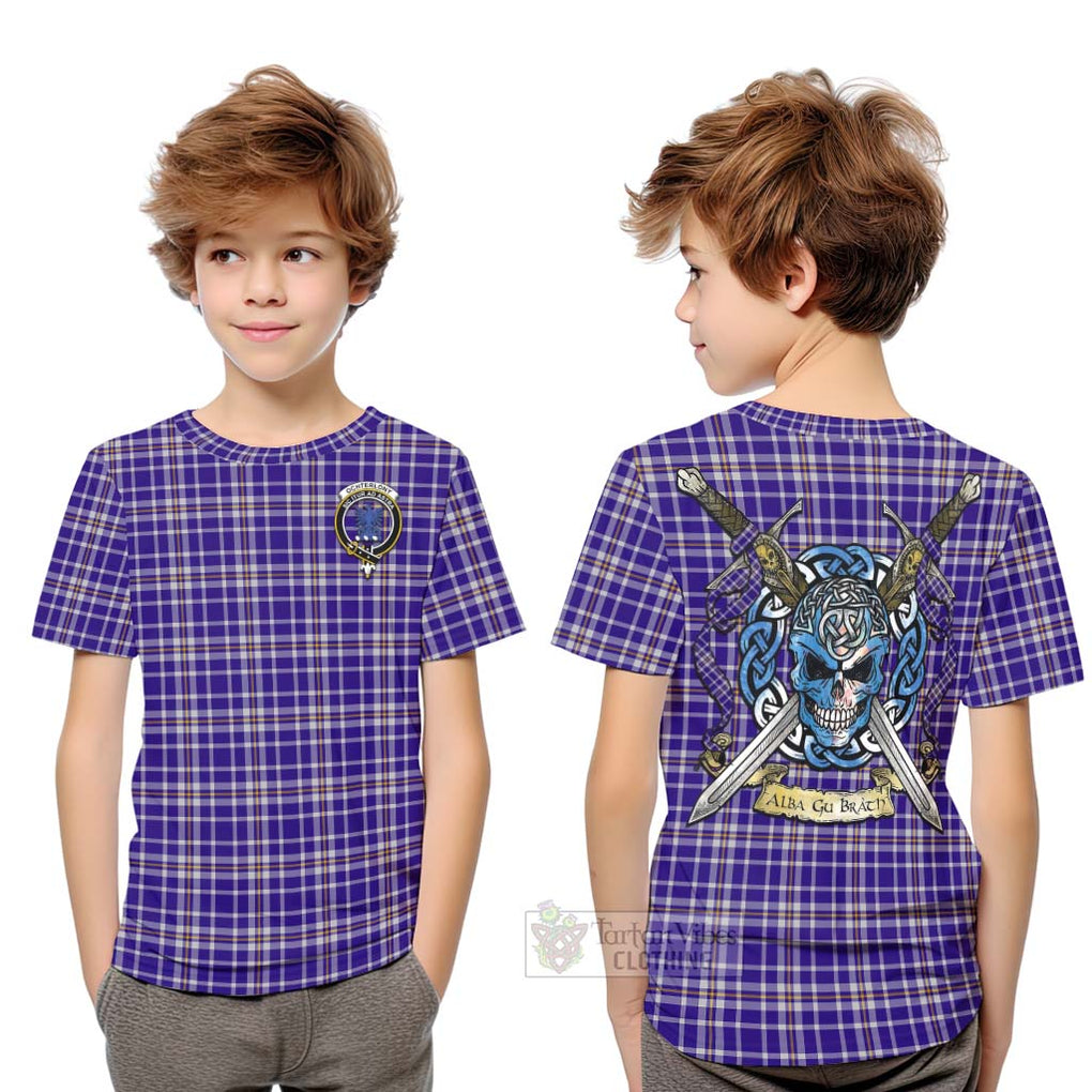 Ochterlony Tartan Kid T-Shirt with Family Crest Celtic Skull Style Youth XL Size14 - Tartan Vibes Clothing
