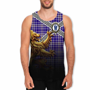 Ochterlony Crest Tartan Men's Tank Top with Golden Lion Emblem Celtic Style Men - Tartan Vibes Clothing