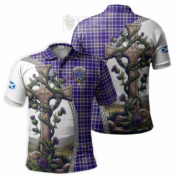 Ochterlony Tartan Polo Shirt with Family Crest and St. Andrew's Cross Accented by Thistle Vines Kid - Tartan Vibes Clothing