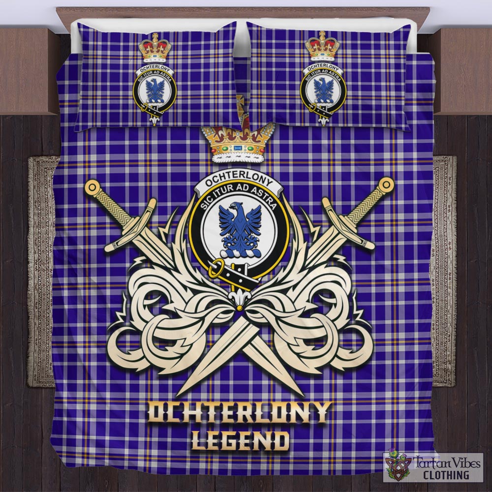 Tartan Vibes Clothing Ochterlony Tartan Bedding Set with Clan Crest and the Golden Sword of Courageous Legacy